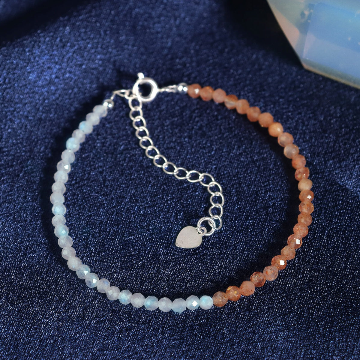 Sunstone & White Moonstone 3mm Beads Healing Reiki Dainty Women Crystal Bracelet