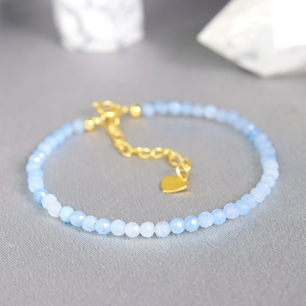 Aquamarine Beads Healing Women Dainty Minimalist Bracelet March Birthstone Gifts