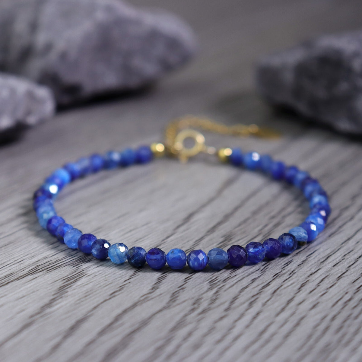 Natural kyanite 3mm Bead Healing Calming Dainty Women Crystal Bracelet Xmas Gift