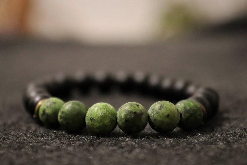 Green Jade & Black Onyx 8mm Beaded Natural Stone Healing Lucky Women Bracelet