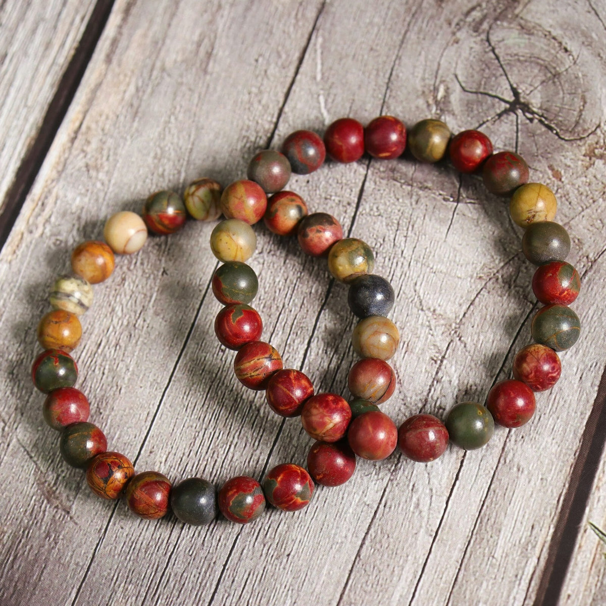Natural Crystal Gemstone Beads Picasso Jasper 8mm Beads Healing Calming Bracelet