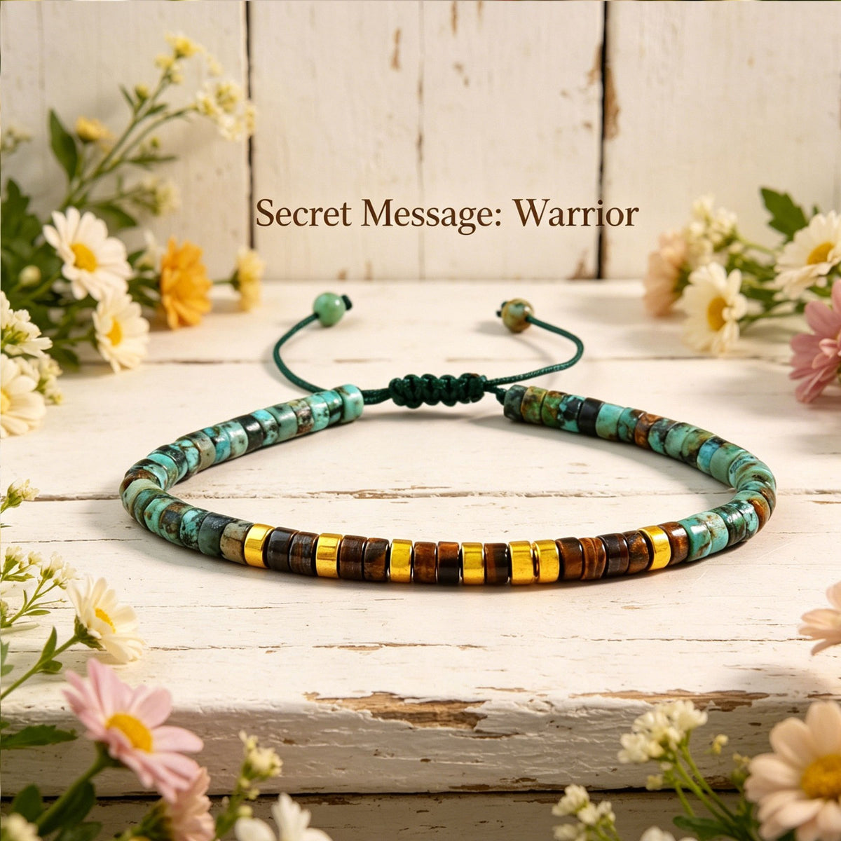 " Warrior" Morse Code Turquoise Crystal Beads Healing Women Men Bracelet Gift