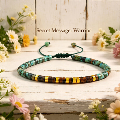 " Warrior" Morse Code Turquoise Crystal Beads Healing Women Men Bracelet Gift