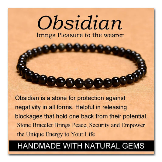 Black Obsidian 4mm Stone Crystal Beaded Healing Protection Women Bracelet Gifts