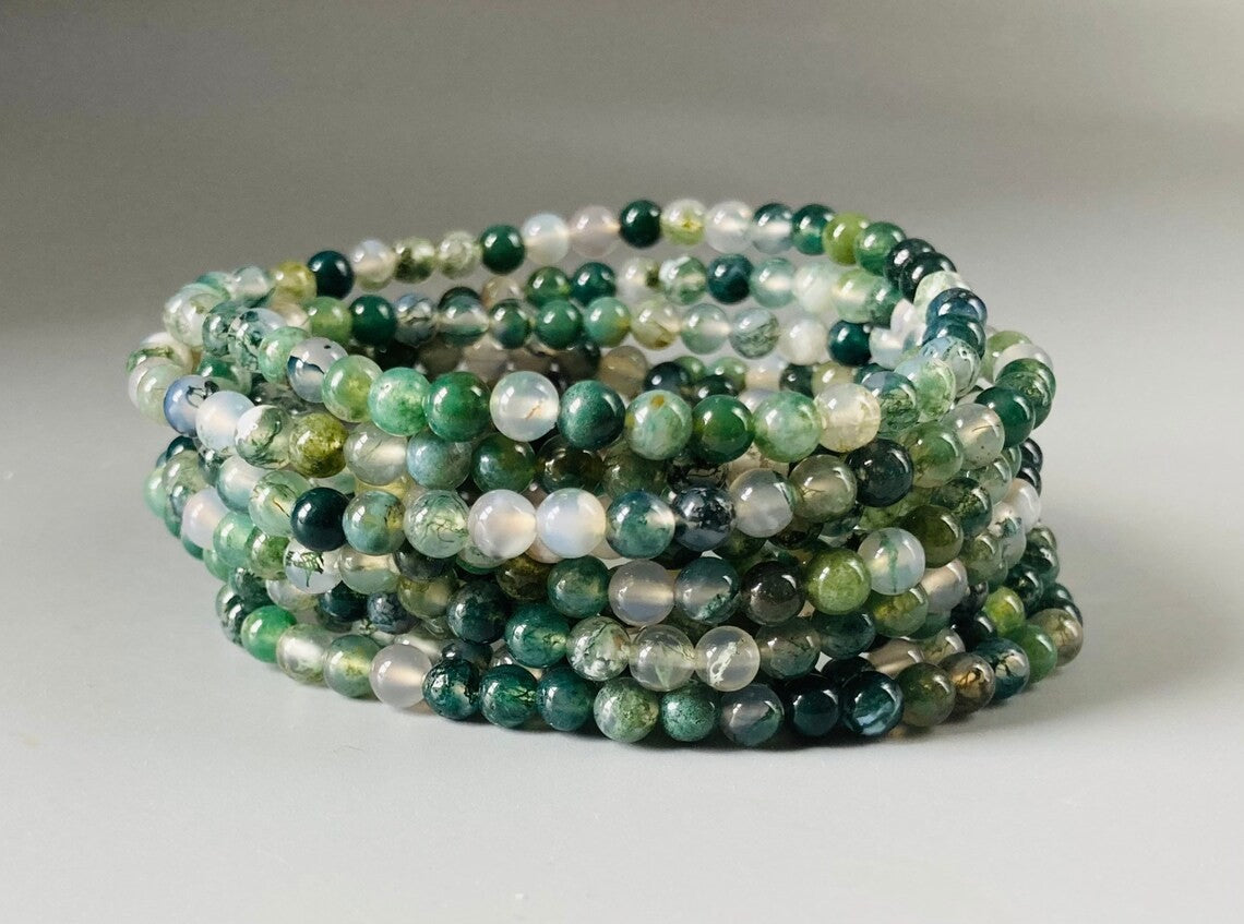 Moss Agate Bracelet New Beginnings Healing Gemstone Beaded Stretch Bracelet GIft