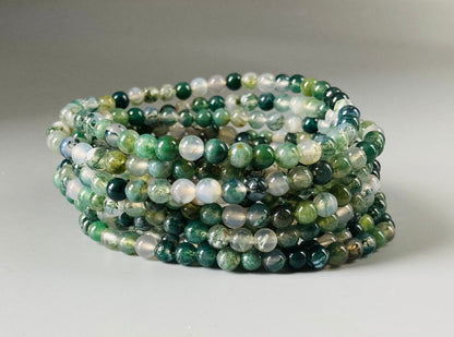 Moss Agate Bracelet New Beginnings Healing Gemstone Beaded Stretch Bracelet GIft