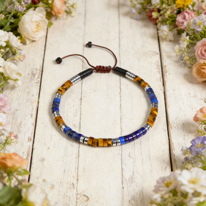 Lapis Lazuli  Tiger Eye Healing Strength Crystal Adjustable Women Men Bracelet