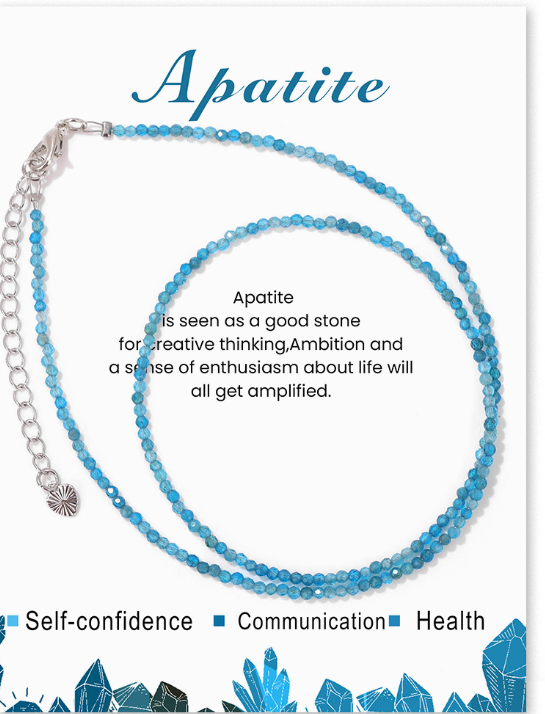 Tiny Gemstone Beaded Choker Apatite Beads Healing Reiki Women Crystal Necklace