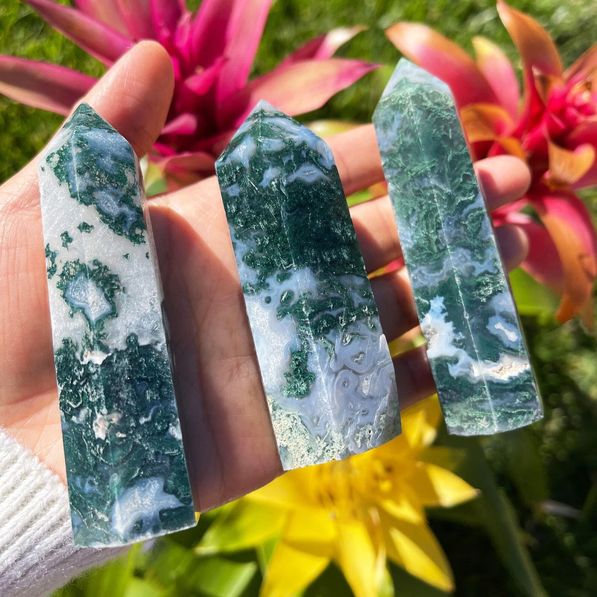 Green Moss Agate Tower Obelisk Healing Witchy Decor Specimen Chunk Ornament GIFT