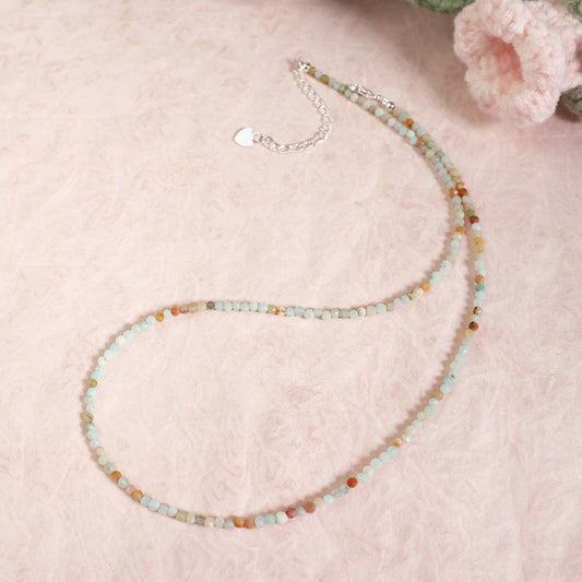 2mm Matte Amazonite Faceted Beads Choker Healing Dainty Women Crystal Necklace
