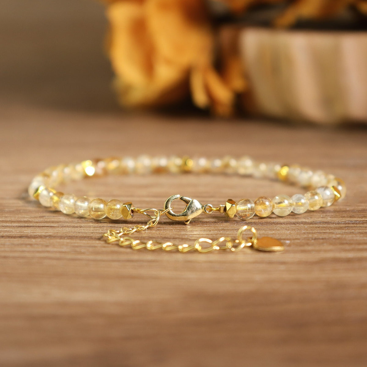 Natural Citrine 4mm Bead Dainty Minimalist Healing Money Attracts Women Bracelet