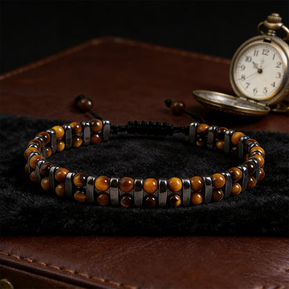 Tiger Eye and Hematite Beaded Healing Protection Adjustable Women men Bracelet
