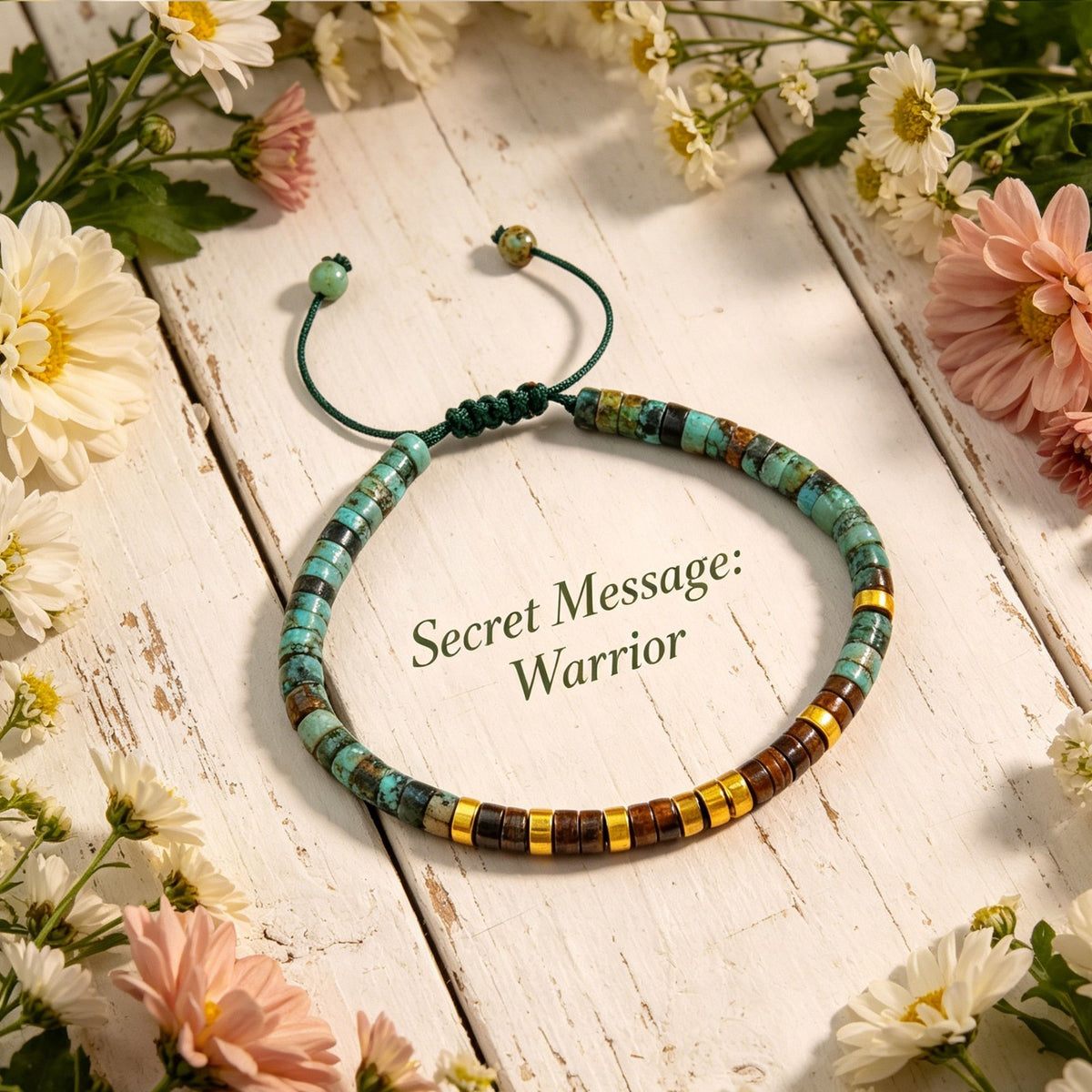 " Warrior" Morse Code Turquoise Crystal Beads Healing Women Men Bracelet Gift