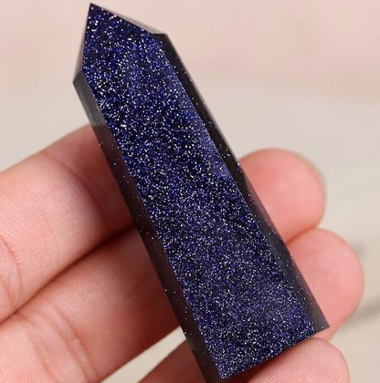 Blue Goldstone Healing Crystal Wand Tower Point Home Office Decor Ornament Gifts