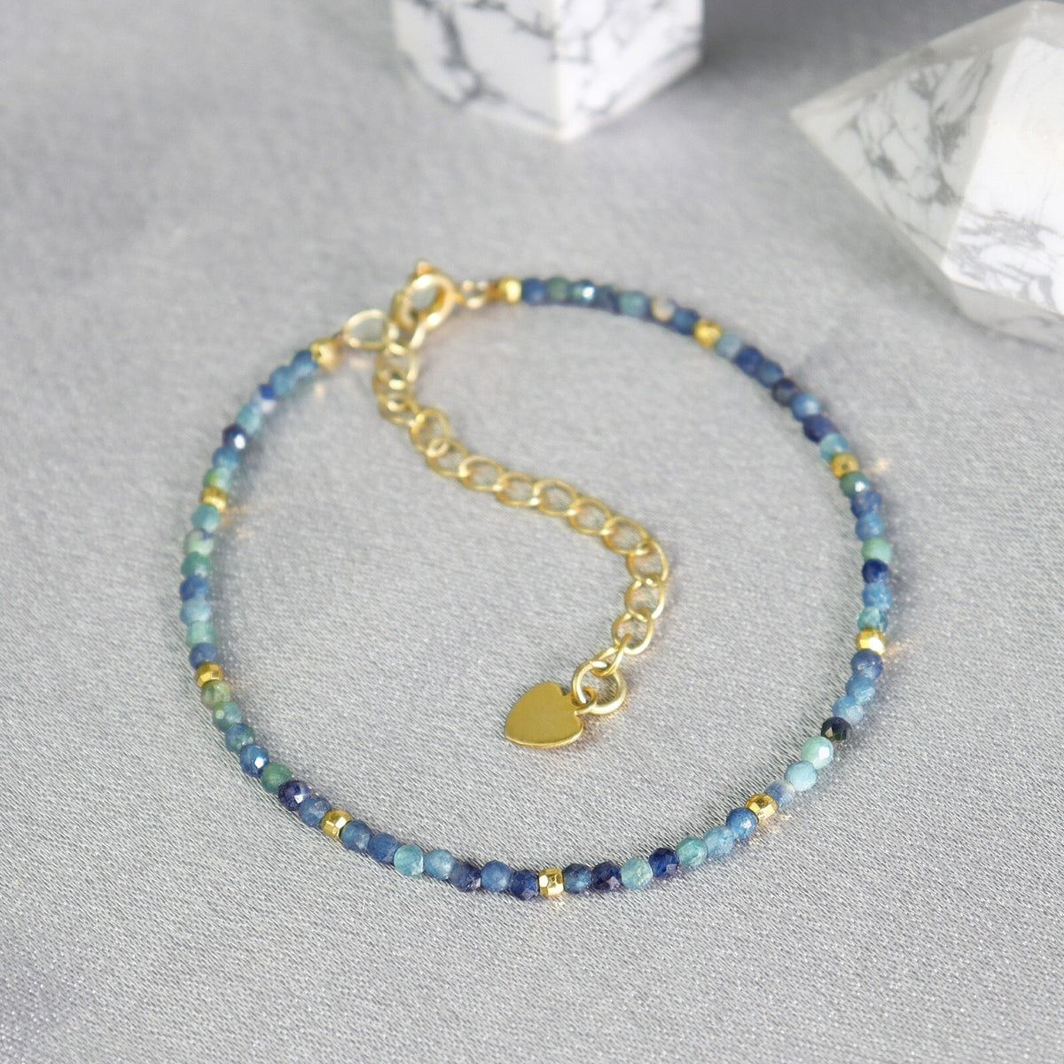 Blue Tourmaline Subtle Gemstone Crystal Healing Calming Bracelet for Women Gift