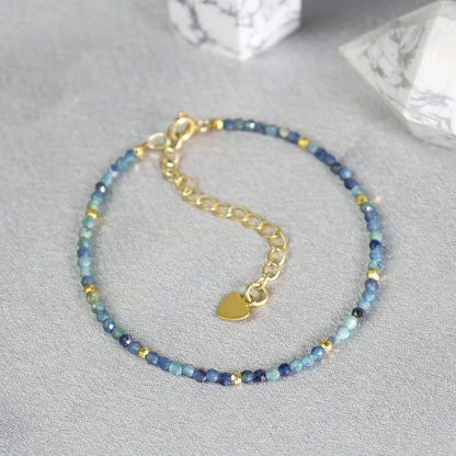 Blue Tourmaline Subtle Gemstone Crystal Healing Calming Bracelet for Women Gift