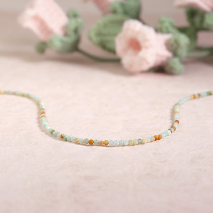 2mm Matte Amazonite Faceted Beads Choker Healing Dainty Women Crystal Necklace