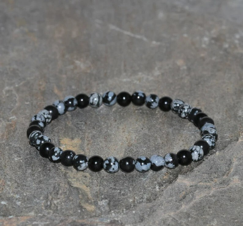 Natural Snowflake Obsidian 4mm Beads Healing Gemstone Women Men Bracelet Gift