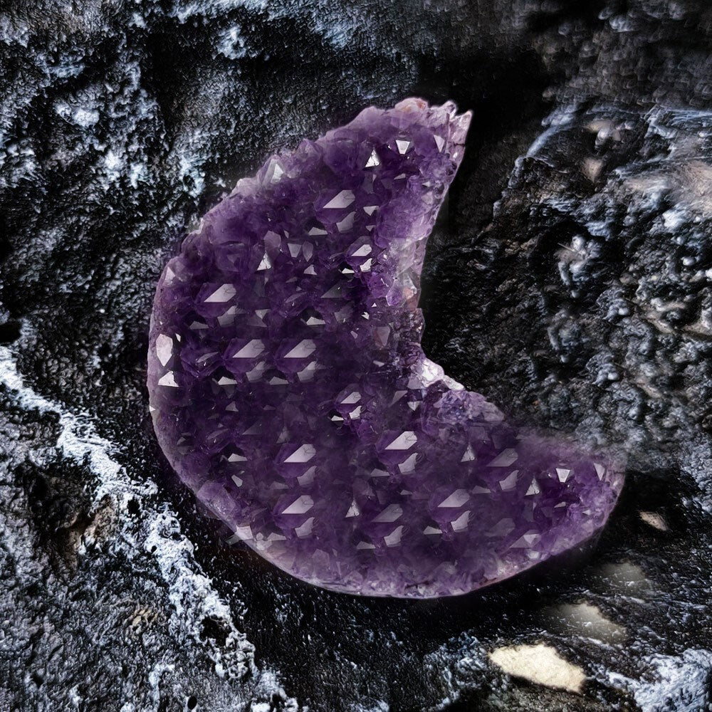 1pcs Rough Crescent Moon Shape Amethyst Crystal Cluster Geode Chunks Rocks Gifts