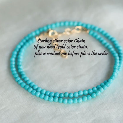 Gemstone Beaded Choker Natural Blue Turquoise 3mm Beads Healing Women Necklace