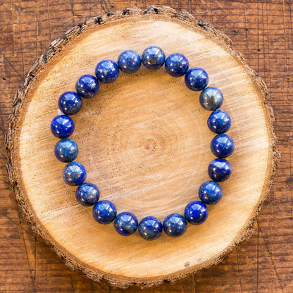 Men's Bracelet Natural Lapis Lazuli 8mm Round Beads Healing Stretch 8IN Bracelet