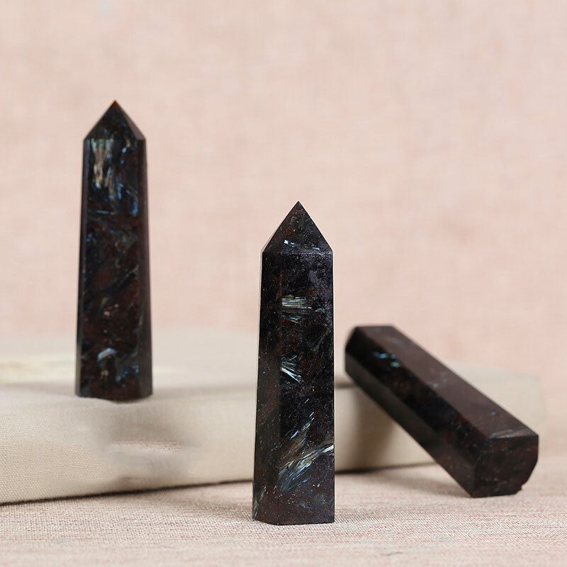 Arfvedsonite Healing Crystal Tower Point Wand Reiki Witch Obelisk Decor Gifts