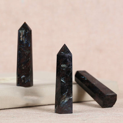 Arfvedsonite Healing Crystal Tower Point Wand Reiki Witch Obelisk Decor Gifts