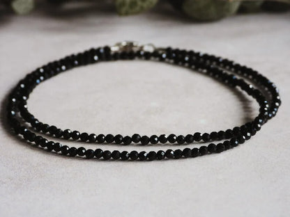 Black Tourmaline 2mm Beaded Choker Healing Minimalist Women Crystal Necklace