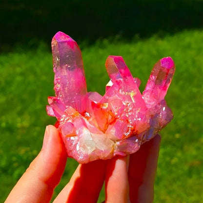 80-100g Hot Pink Red Aura Angel Titanium Crystal Healing Cluster Geode Xmas Gift