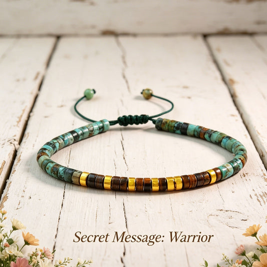 " Warrior" Morse Code Turquoise Crystal Beads Healing Women Men Bracelet Gift