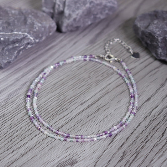 2MM Fluorite Beaded Choker Healing Dainty Women Bohemian Crystal Necklace Gifts
