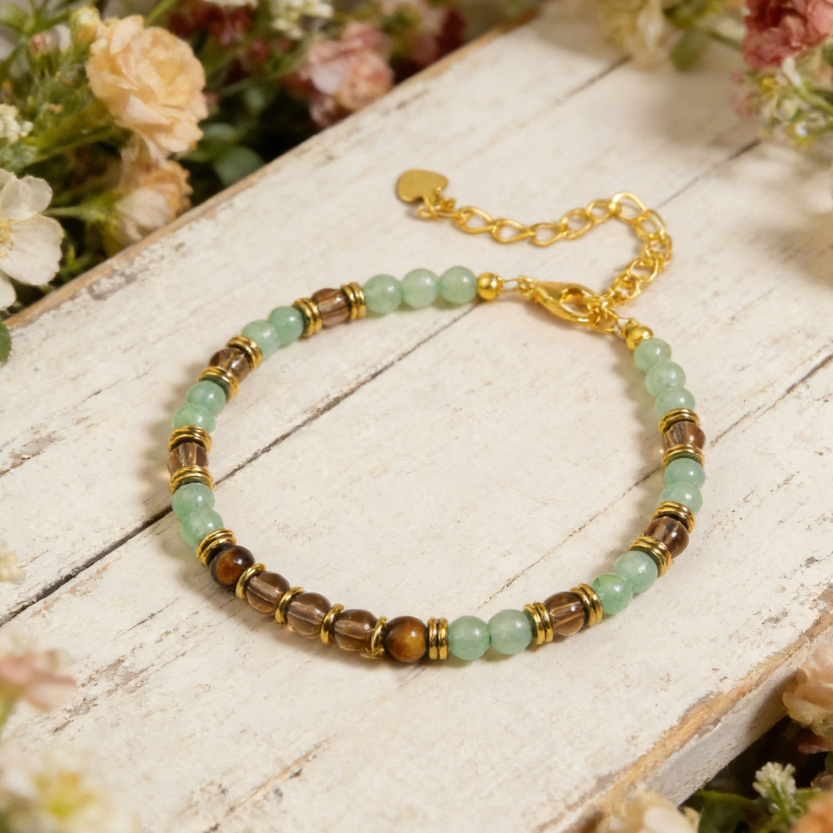 Aventurine Smoky Quartz & Tiger Eye Healing Abundance Wealth Attract Bracelet