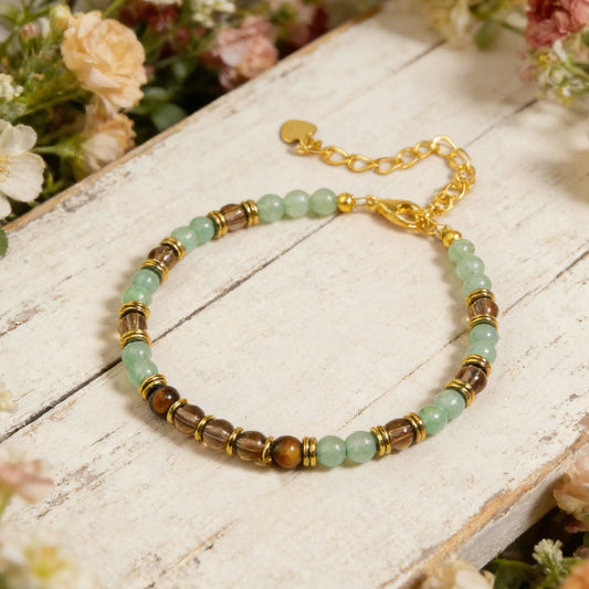 Aventurine Smoky Quartz & Tiger Eye Healing Abundance Wealth Attract Bracelet