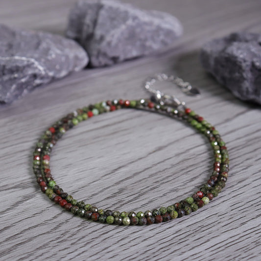 Dragon Bloodstone Tiny 2mm Beaded Choker Healing Dainty Women Crystal Necklace
