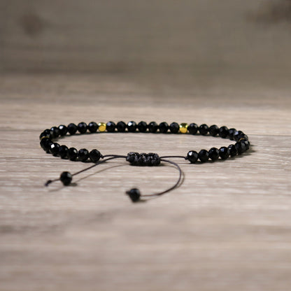 Handmade 4mm black spinel Bead Healing Reiki Amulet Dainty Women Bracelet Gift