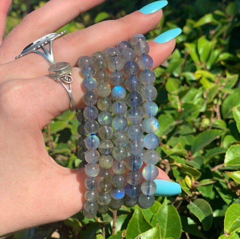 Labradorite 8MM Round Beads Handmade Healing Luck Women Stretch Bracelet Gift
