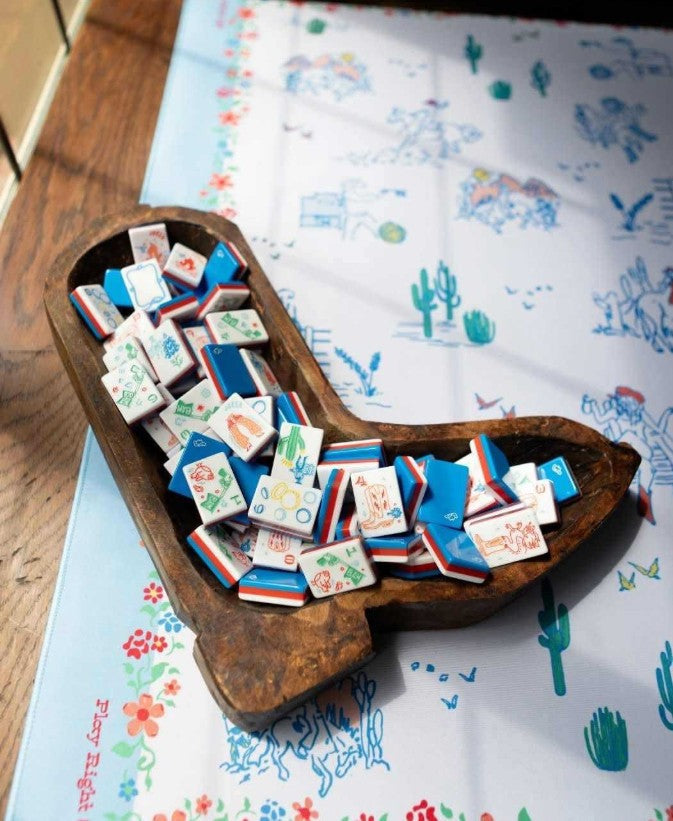 New Blue Cowgirl Pattern American Mahjong 160 Tiles Set + Free Storage Bag