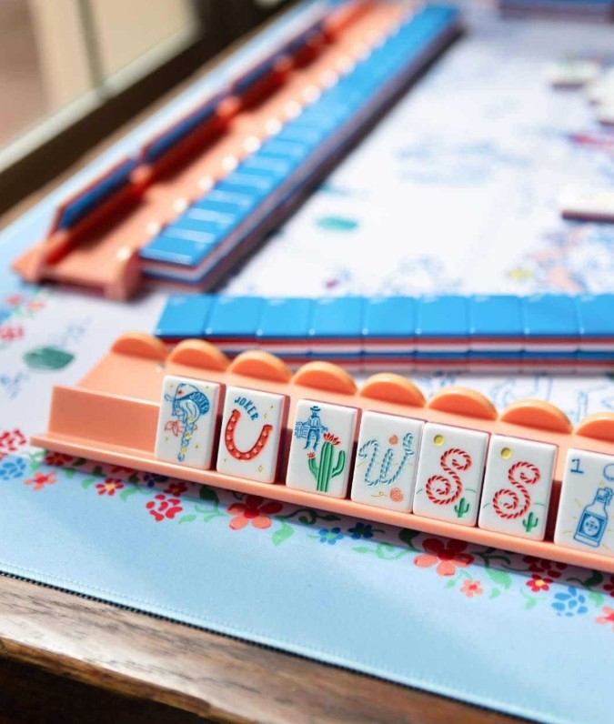 New Blue Cowgirl Pattern American Mahjong 160 Tiles Set + Free Storage Bag