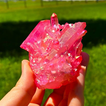 80-100g Hot Pink Red Aura Angel Titanium Crystal Healing Cluster Geode Xmas Gift
