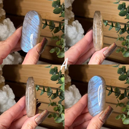 Natural Rainbow Moonstone Palm Stone Polished Healing Crystal for Meditation 1pc