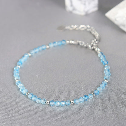 Blue Topaz Bead Minimalist Dainty Gemstone Healing Reiki Bracelet for Women Gift