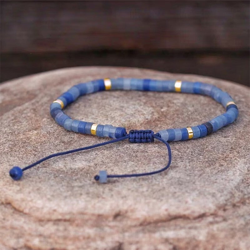 Blue Aventurine Natural Gemstone Small Bead Healing Women men Bracelet Xmas Gift
