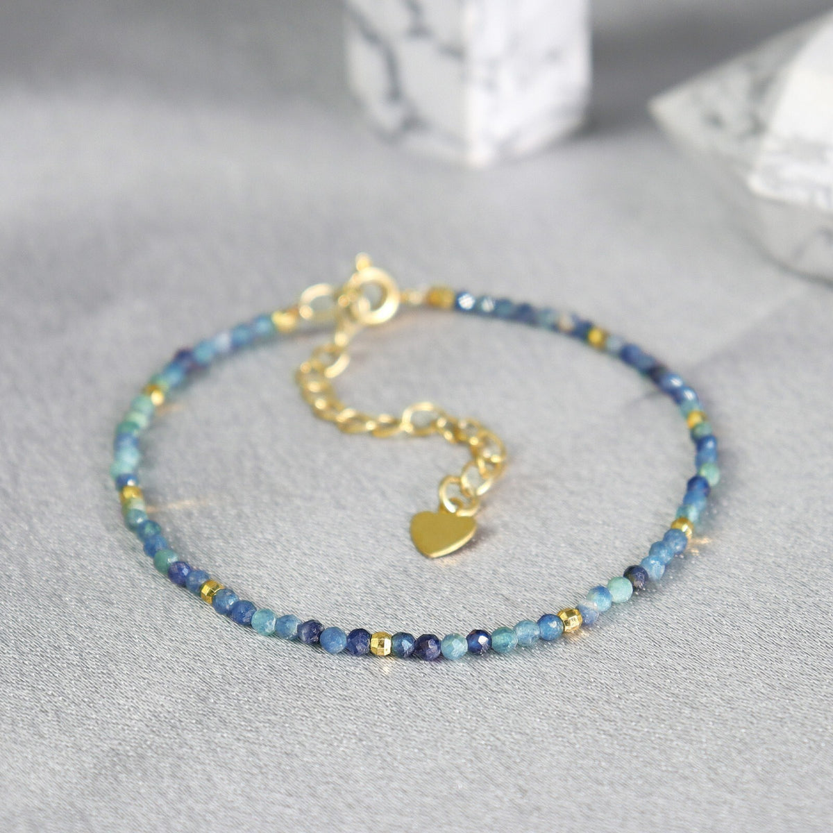 Blue Tourmaline Subtle Gemstone Crystal Healing Calming Bracelet for Women Gift