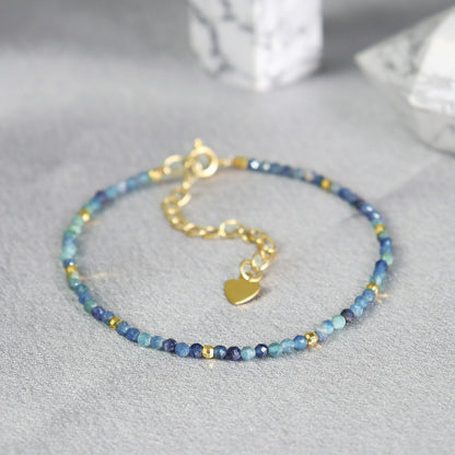 Blue Tourmaline Subtle Gemstone Crystal Healing Calming Bracelet for Women Gift