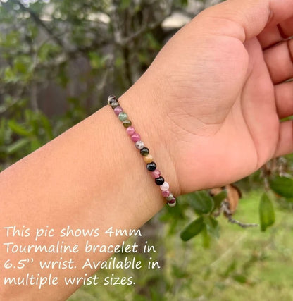 Natural Tourmaline 4mm Bead Healing Reiki Women Men Bracelet Spiritual Xmas Gift
