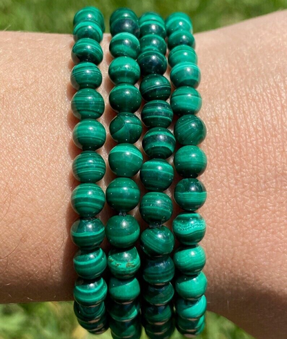 Genuine Malachite 6MM Round Bead Healing Chakra Balance Women Bracelet Gifts