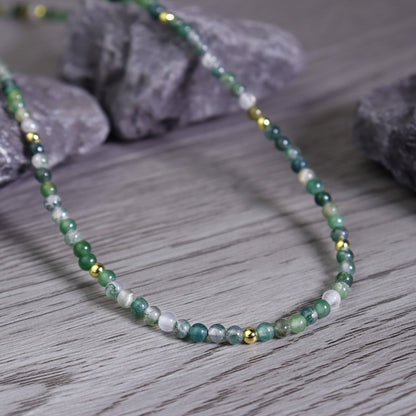 Moss Agate Tiny 3mm Bead Choker Healing Dainty Minimalist Women Crystal Necklace