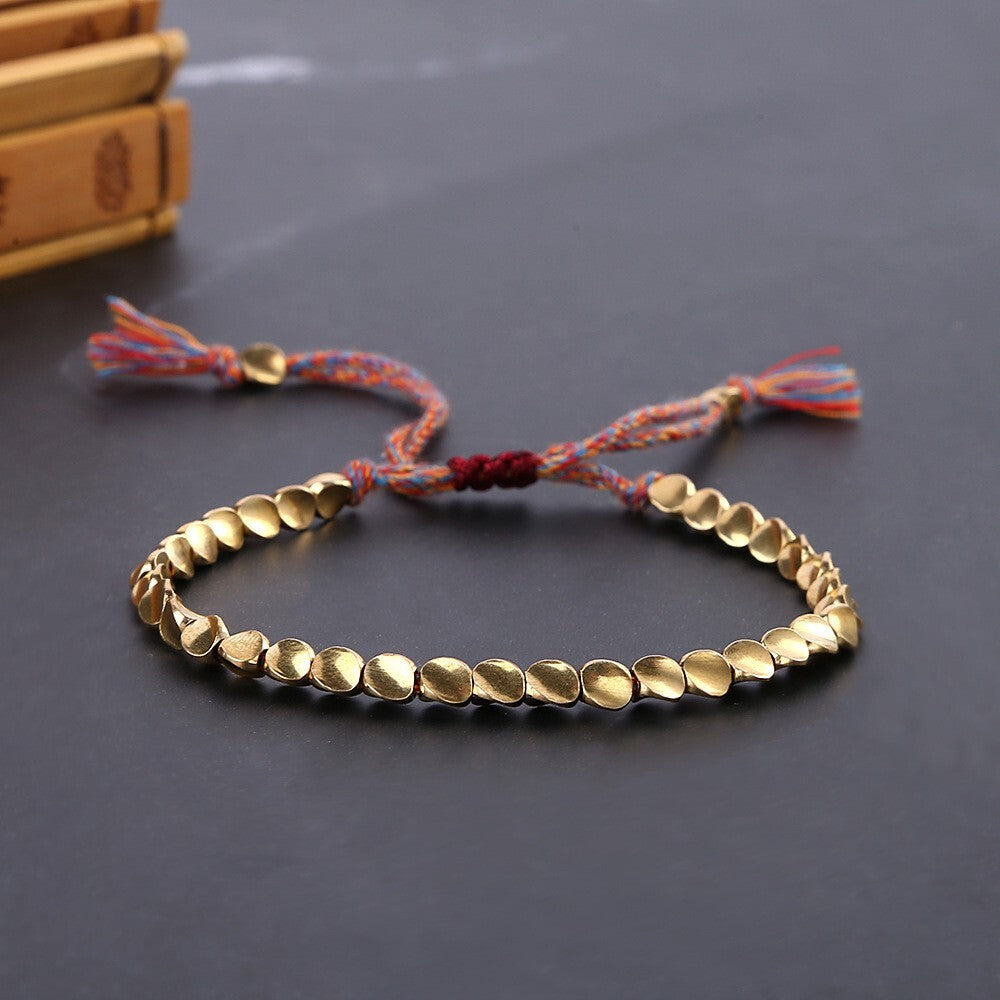 Handmade Tibetan Buddhist Braided Cotton Copper Beads Lucky Rope Bracelet Unisex