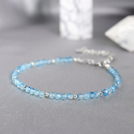 Blue Topaz Bead Minimalist Dainty Gemstone Healing Reiki Bracelet for Women Gift