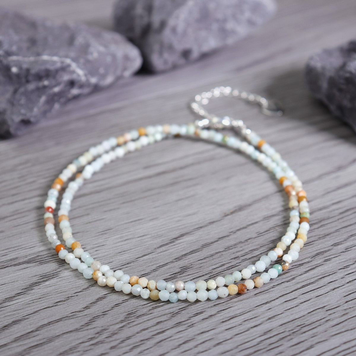 2mm Matte Amazonite Faceted Beads Choker Healing Dainty Women Crystal Necklace
